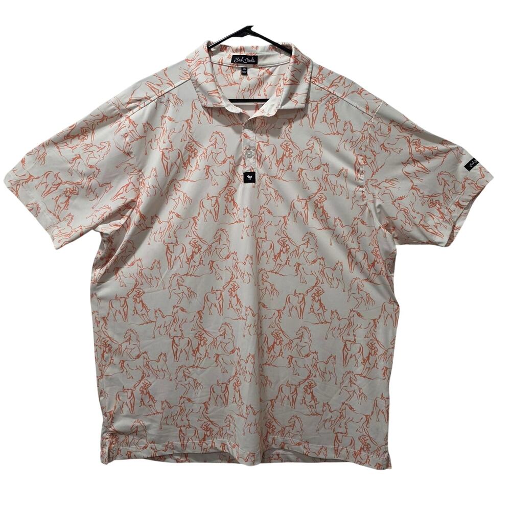 Bad Birdie Core Wild Horses Performance Golf Polo size 2XL White/Orange Stretch